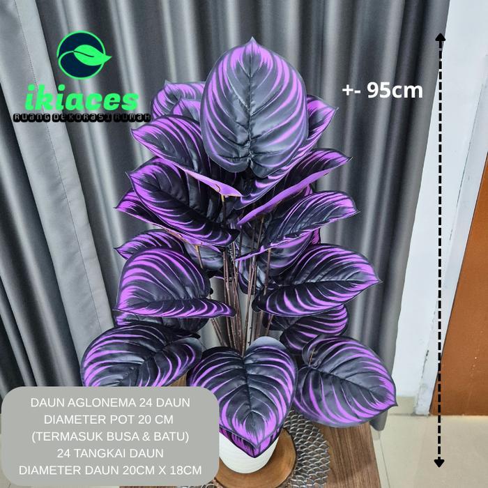 DAUN KELADI UNGU ARTIFISIAL DAUN AGLONEMA PLASTIK BUNGA HIAS PALSU TANAMAN HIAS ARTIFICIAL DEKORASI
