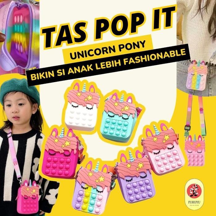 ASLI Tas Popit Pop It Selempang Anak Motif Unicorn Pony Import READY STOCK