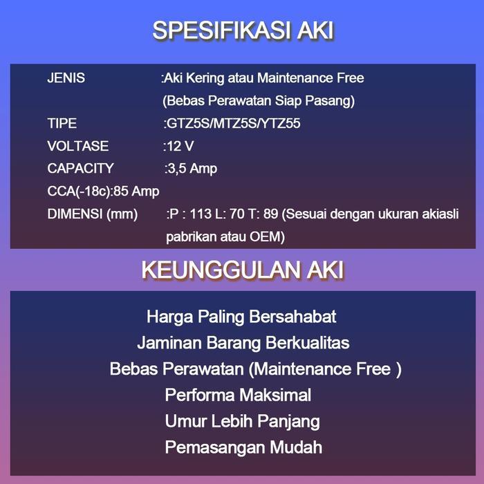 Aki Motor Gtz5S Honda Beat Beat Fi Beat Street Aki Kering Mf Gtz5S