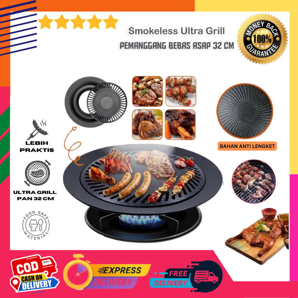 [ PROMO COD ] Alat Panggang Pemanggang Untuk Korean BBQ Ultra Grill Pan Smokeless Teflon Bakar Anti 