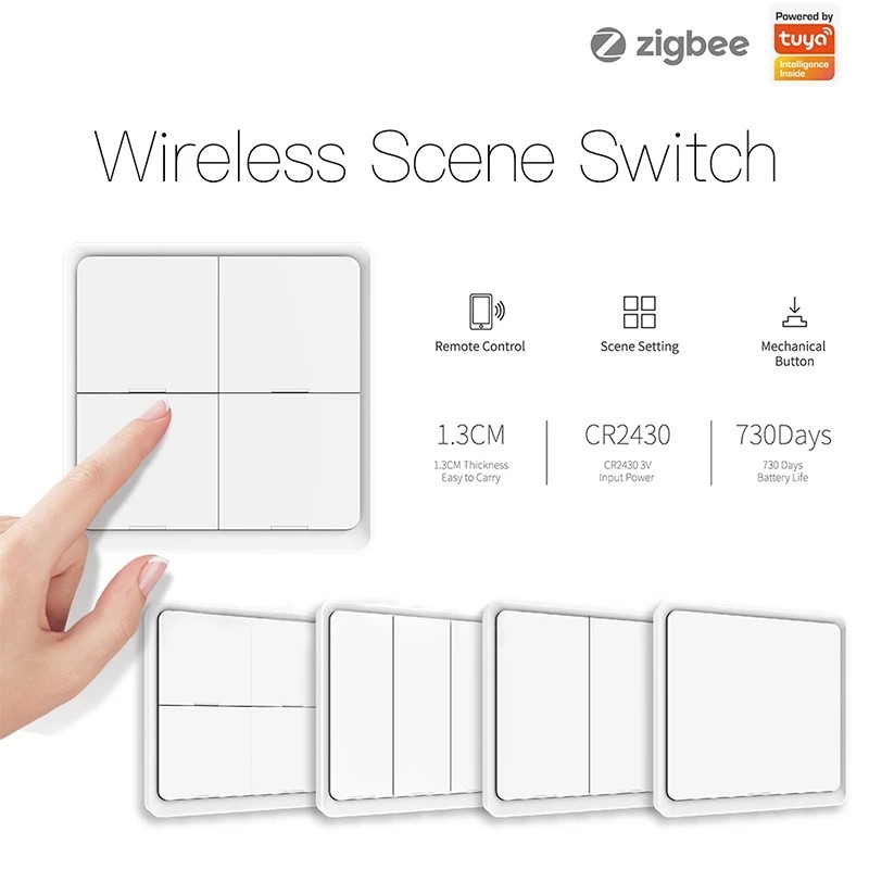 Tuya Smart Wireless Switch Zigbee 12 Scene Wall Light Switch 4 Gang
