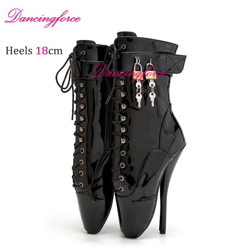 Dancingforce Black 18cm/7.2inchesUltra High Heels Ankle Ballet Boots Sexy Fetish Lockable Super Girl