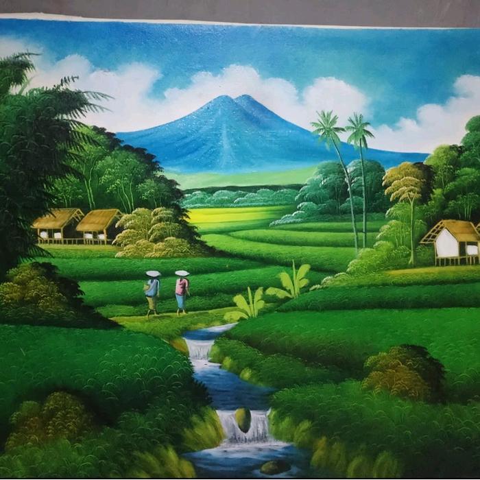Lukisan Kanvas Pemandangan //Lukisan Dinding//Hiasan Dinding//Lukisan Bali//Lukisan Seniman