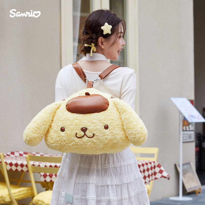 Pompomurin Plush Bag Kawaii Cartoon Cinnamoroll Head Shape Plush Big Face Bag One Shoulder Crossbody