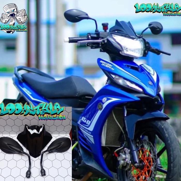PAKETAN MURAH VARIASI KACA SPION PLUS VISOR WINSHIELD MODEL BATMAN PNP YAMAHA JUPITER MX 135 BAHAN