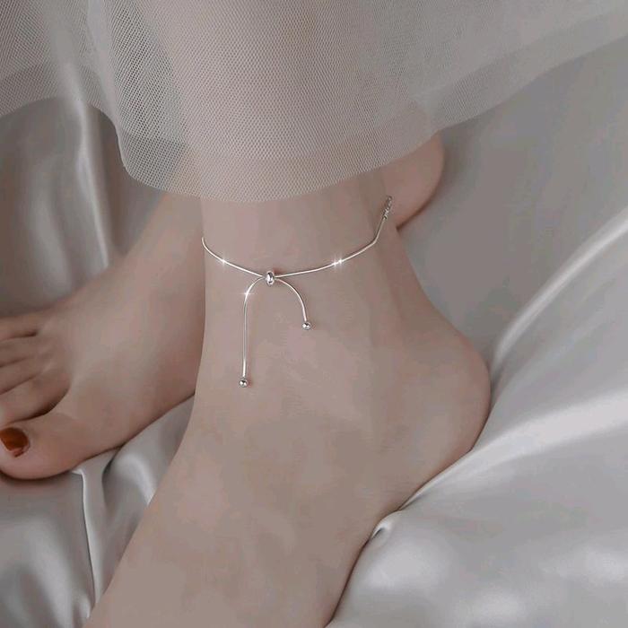 Gelang Kaki Titanium Wanita Serut Polos Warna Putih Gk37