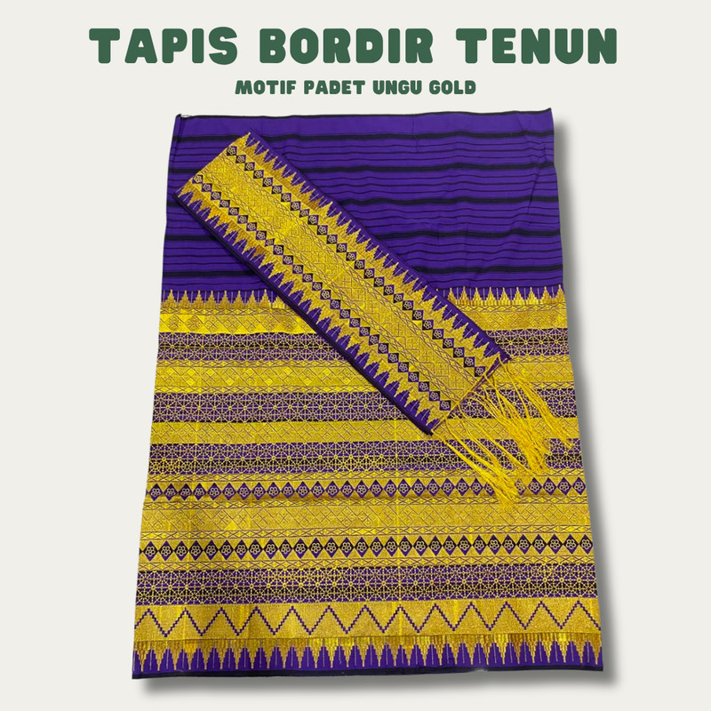 Kain Tapis bordir lampung bahan tenun 3 tingkat - Motif padet ungu gold