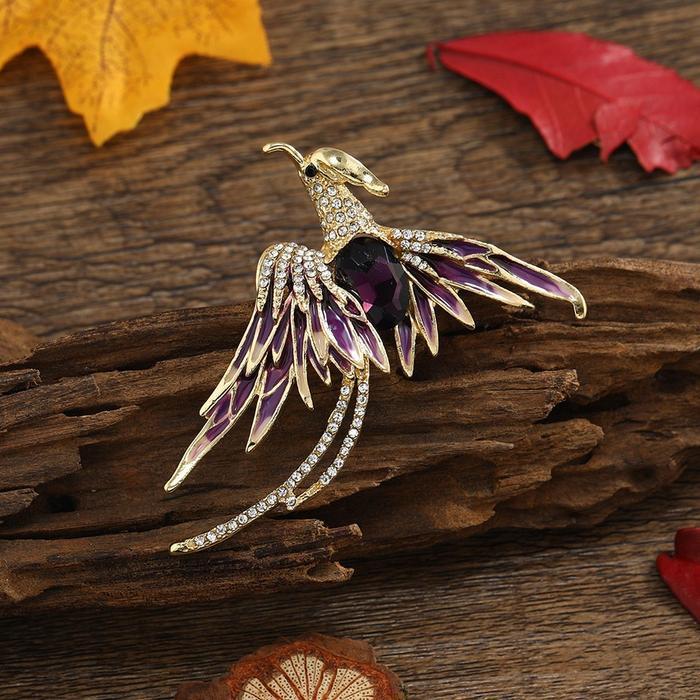Emas Enamel Phoenix Bros Wanita Paduan Berlian Imitasi Berlian Imitasi Vermilion Bros Burung Tas