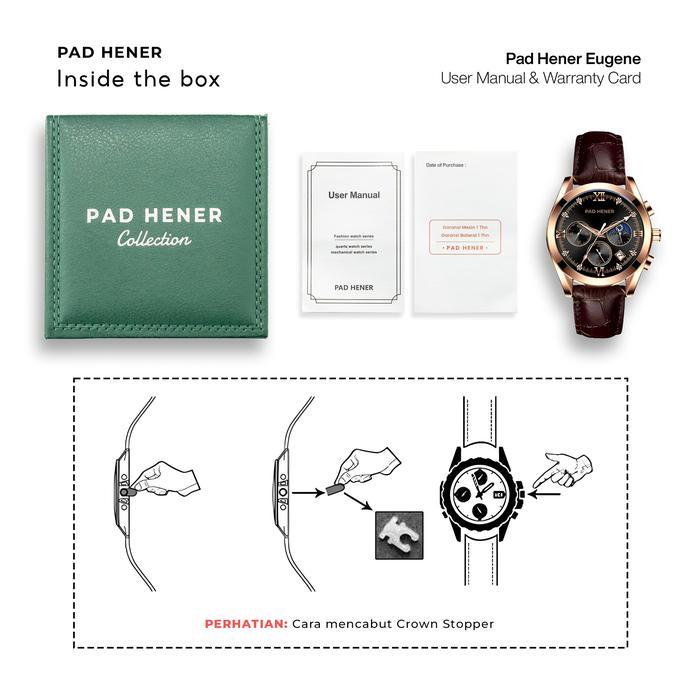 Promo Pad Hener Eugene Jam Tangan Unisex Water Resistant Original Kulit Quartz Calendar Klasik