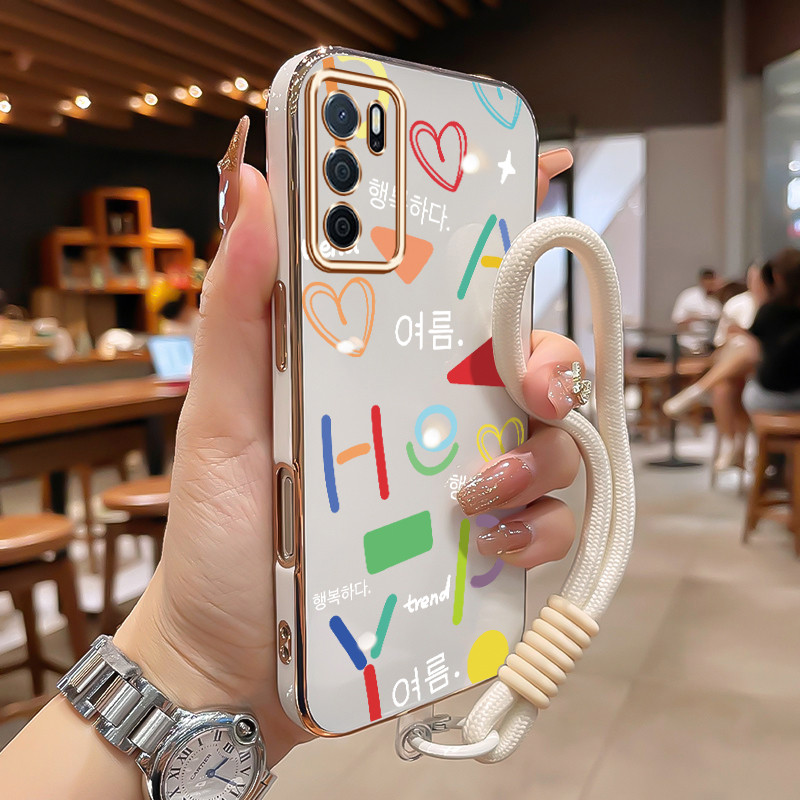 Casing HP Untuk OPPO A16 A16s A54s Case Motif Graffiti Korea Colorful Kasing Free Tali Lanyard Cesin