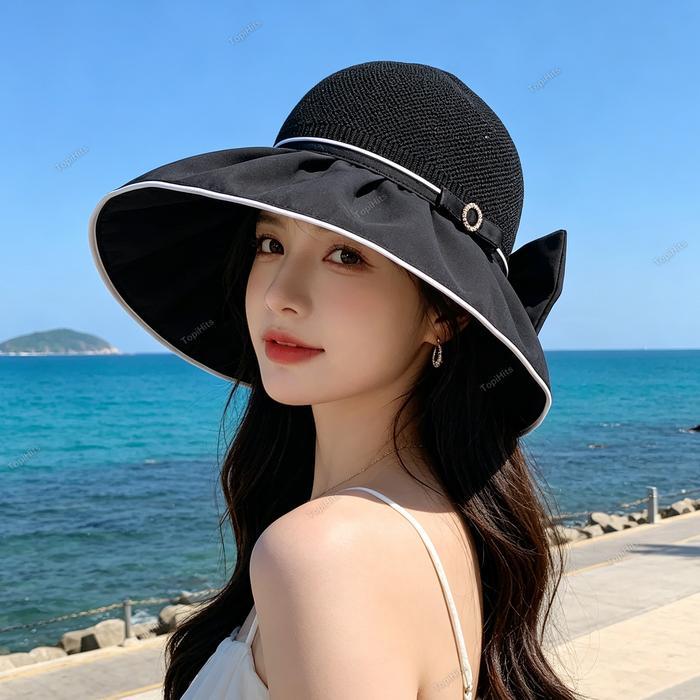Topi Pantai Lipat Anti UV Topi Visor Lipat Lebar Pelindung Matahari Summer Hat
