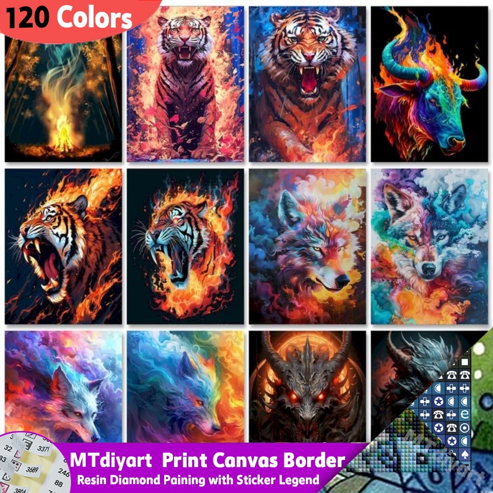 Tiger Dragon 120 Colors Resin Diamond Painting With Sticker Legend Diy For Jars Adults Wolf Animals