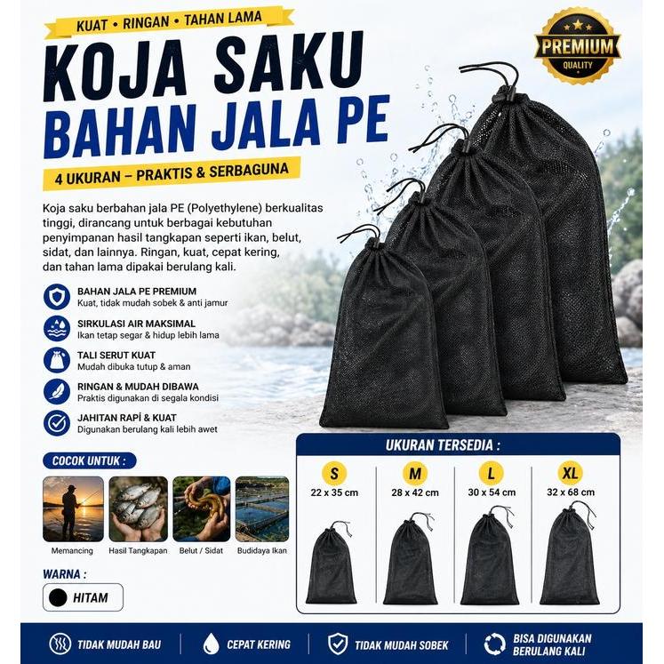 Koja belut - Koja ikan - Koja saku - Koja tali serut - Wadah hasil mancing ikan - Koja Kain halus PE