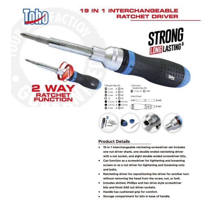 Obeng Ratchet Set 19 In 1 Interchangeable Toho