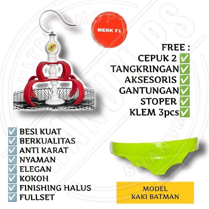 Sangkar Kandang Burung Besi Bulat Jumbo Besar Dm 42Cm Merek F1, Komplit