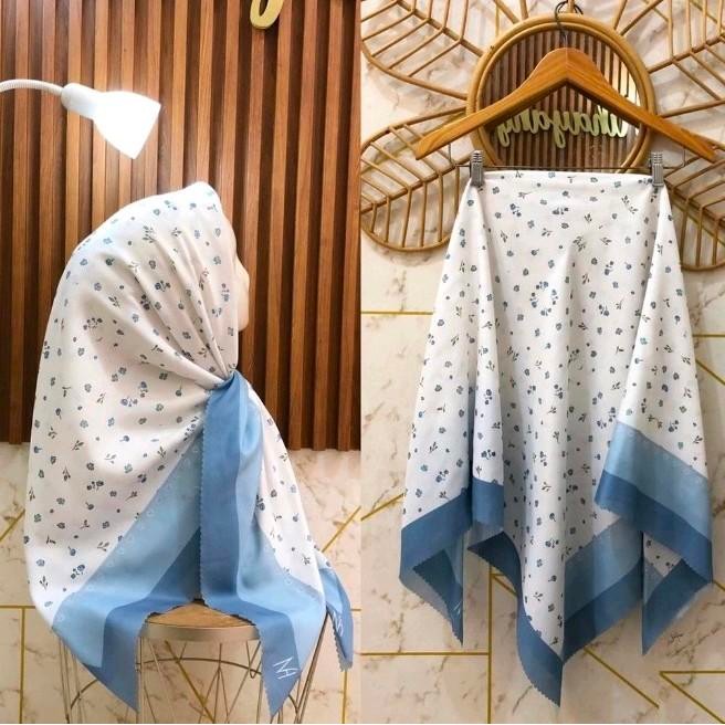 tvkj- Hijab Segi Empat Voal Motif Sublime Kode 267 Putih Biru