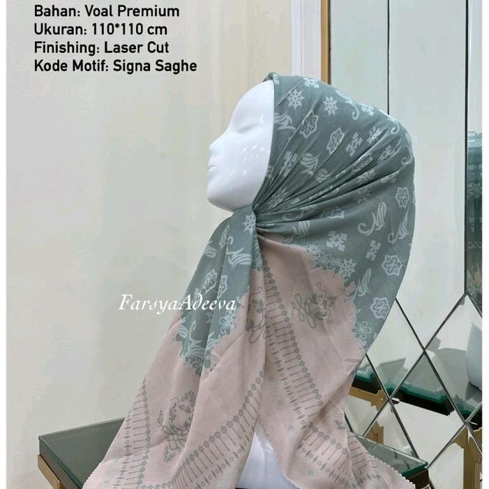tvkj- Hijab Segi Empat Voal Motif Signa Mint