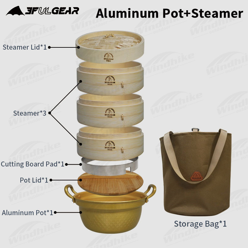 3F UL GEAR Ultralight Portable Aluminum Alloy Cookware Outdoor Camping Picnic Aluminum Pot+Steamer