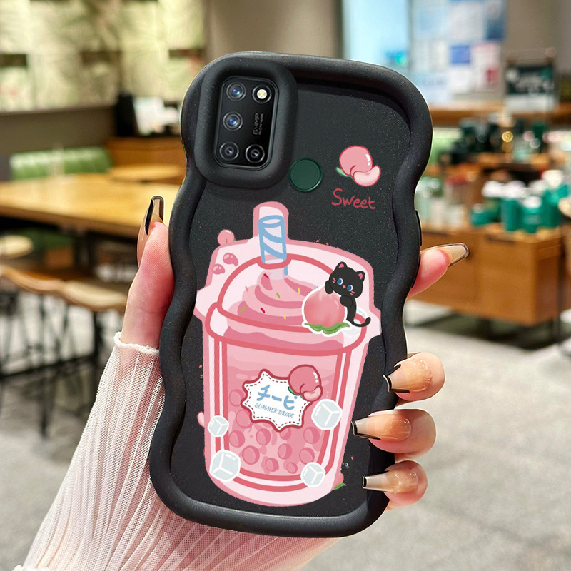 Casing HP Untuk Realme 7i C17 Case Pink peach Ice cream soda Wavy Edge Macaron Cesing Silikon Softca