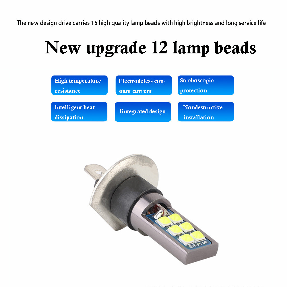 2x 7 Colors H1 H3 880 Canbus Super Bright LED Bulb Car Fog Light Headlight Bulbs 3030 12SMD 12V Runn