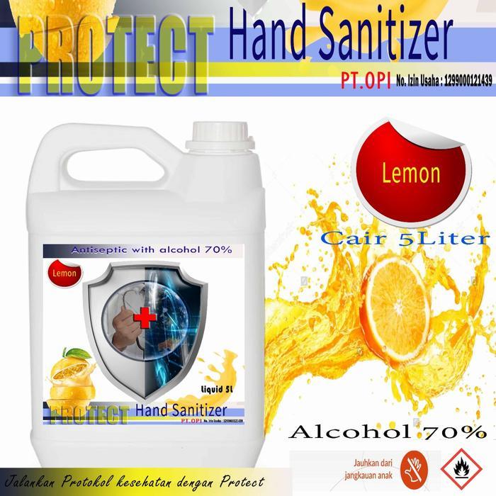 hand sanitizer cair 5 liter protect alkohol wangi lemon tidak lengket di telapak tangan KOD.OSB-HS40