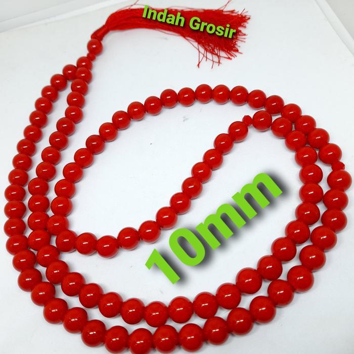 yvd1- Tasbih Batu Marjan Original 10Mm 99Butir Merah Muslim