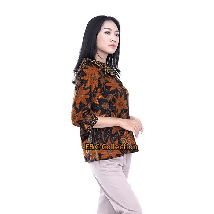 eyys- Blouse Batik Wanita Modern Kerah Shawl Lebar / Atasan Batik Wanita / Batik Kerja
