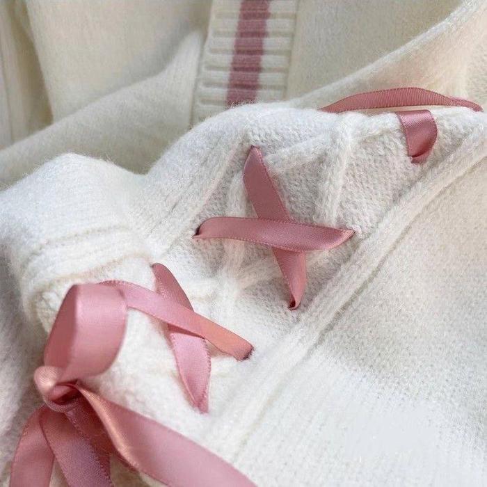 Gs - Cardigan Rajut Pita Love Korea Outer Wanita Remaja Girly Cardigan Lucu Pita Cute Tebal Oversize