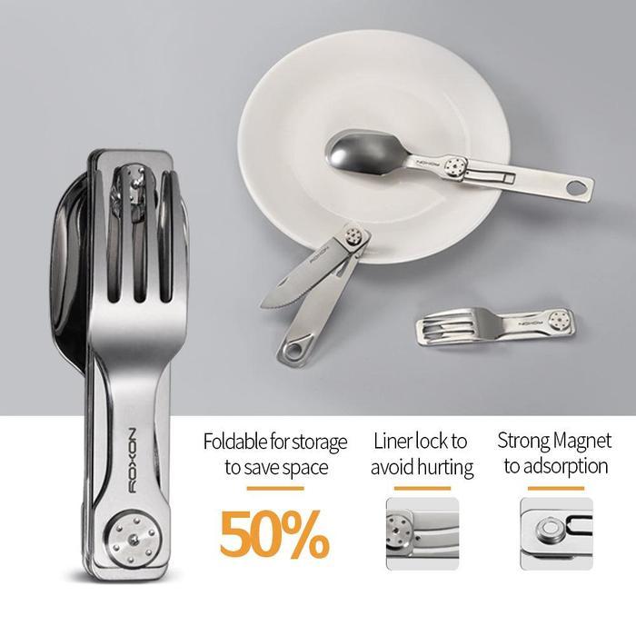 Lakum - Roxon C1 3 In 1 Sendok Garpu Pisau Lipat Outdoor Camping Magnetic