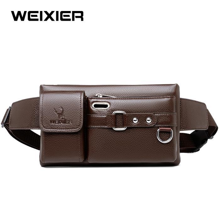 BERKUALITAS WEIXIER 8117 Tas Selempang Pria Kulit Waistbag Anti Air