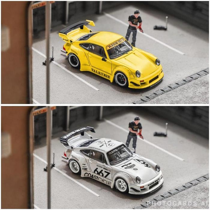 Star Model 1/64 RWB 930 Rauh Welt Begriff Porsche Coast Cycles White #667 Valkyrie Yellow