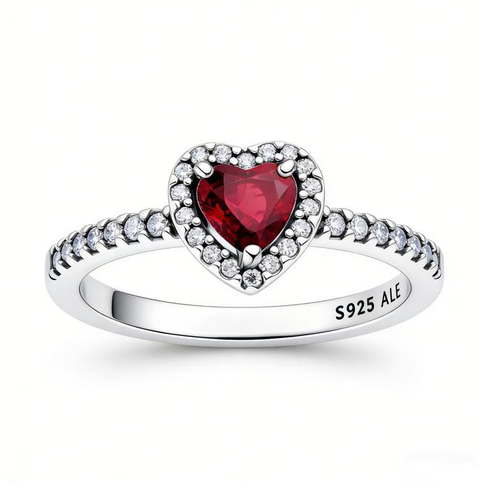 Borobudur Holog - Cincin S925 Perak Murni Hati Merah - Berkilau Bak Batu Rubi Asli - Elegan