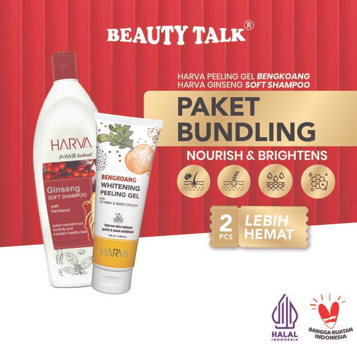 Ready [Bundle Hemat - 2 pcs] Harva Shampoo Ginseng Soft&Smooth 600ml + Harva Peeling Gel Bengkoang