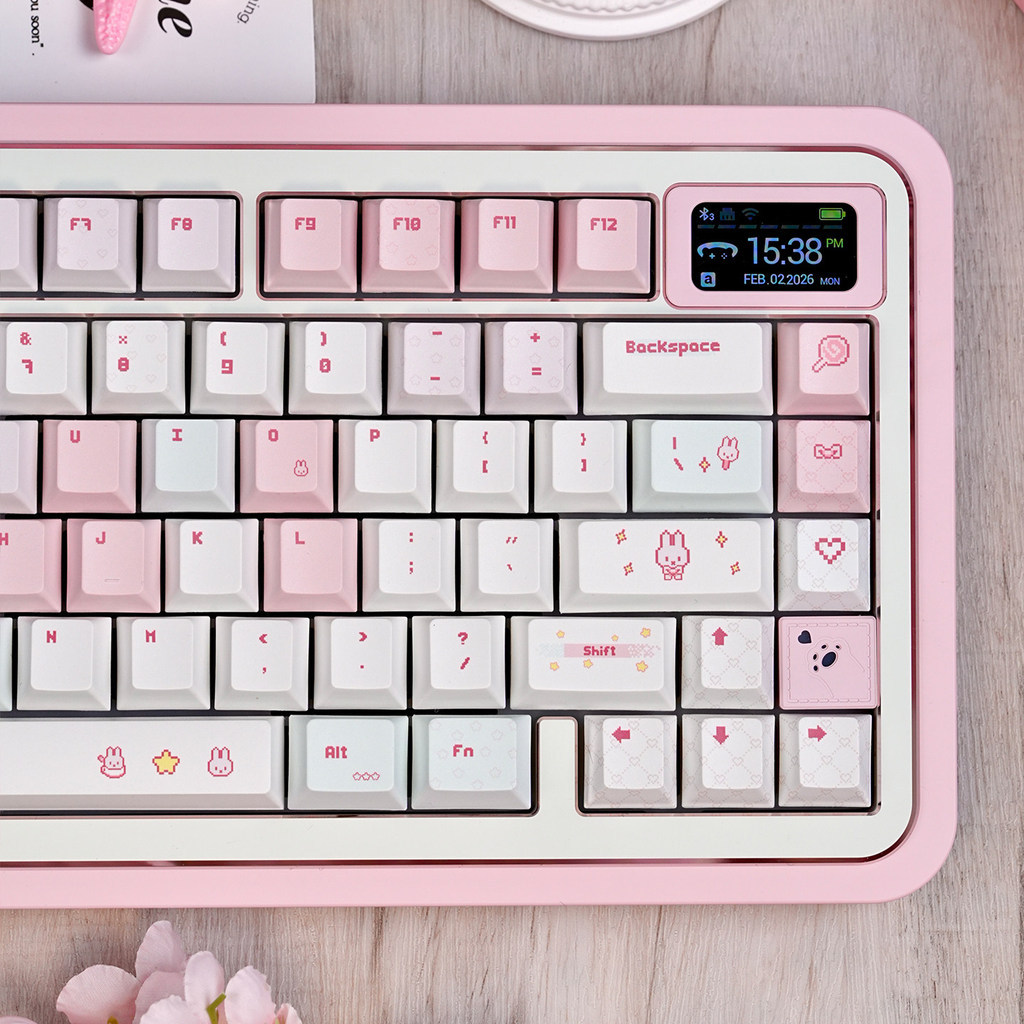 URE Pink Rabbit Keycaps Cherry Profile Dye-Sublimation PBT Keycaps Cute Girl Keycaps For MX