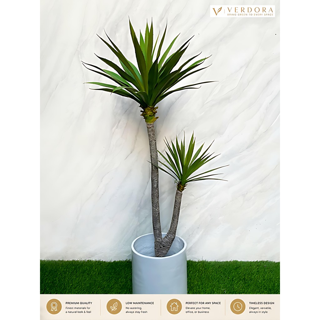Verdora - Pohon Artificial - Agave Cabang 2 - Pot Tabung Sedang Warna Putih Polos