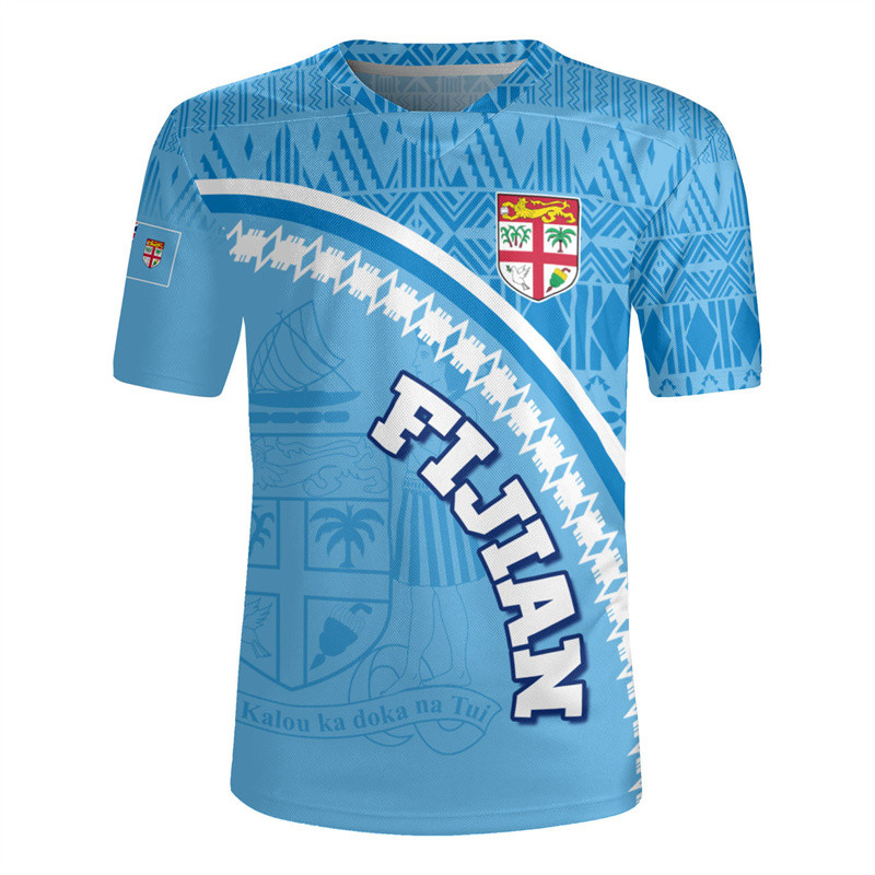 Kaos Leher V Bendera Republik Fiji Pencetakan 3D Kaos Leher V Grafis Emblem Jersey Rugby Fiji Untuk 