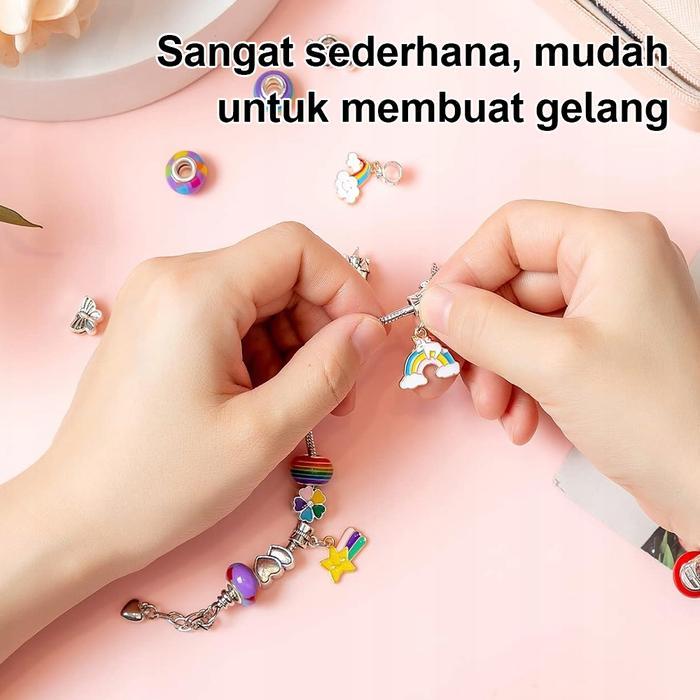 66Pcs Charm Bracelet Making Kit, Kit Pembuatan Perhiasan Kristal, Perhiasan Manik-Manik Manik-Manik