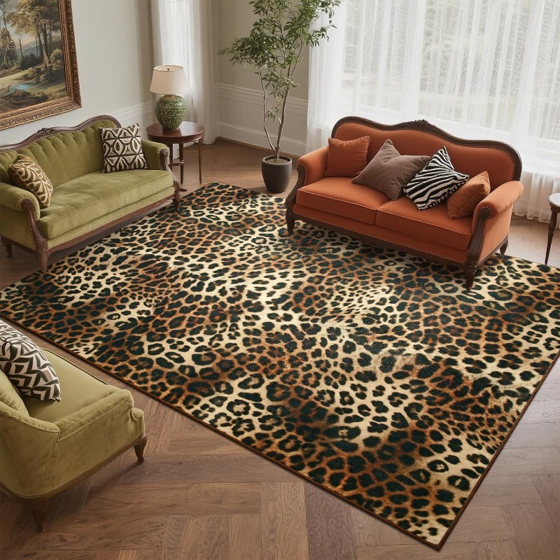 Karpet Area Motif Macan Tutul Karpet Ruang Tamu Motif Hewan Antiselip Keset Modern Bohemian Motif Ch