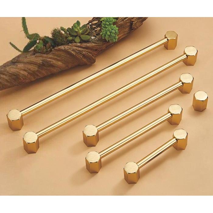 GOLD HEXAGON END HANDLE TABUNG HAIRLINE TARIKAN LEMARI EMAS
