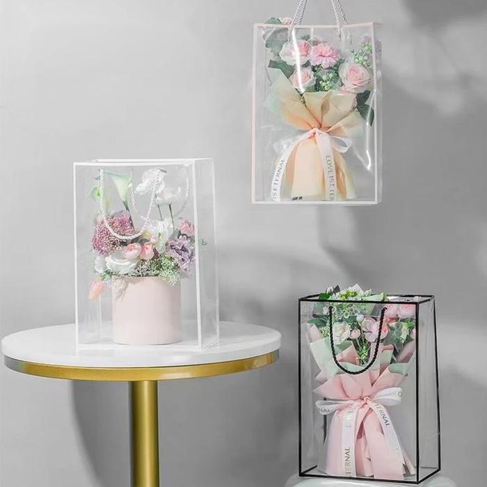MGM Paper Bag Tas Mika Polos transparant Hand Bag Flower Gift Box Tas Bouquet Buket Souvenir KB1009