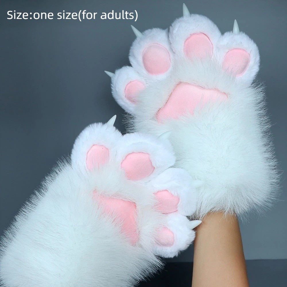New Plush Cosplay Cat Paw Gloves Thicken Cartoon Cat Claw Mittens Squeaking Animal Furry Gloves