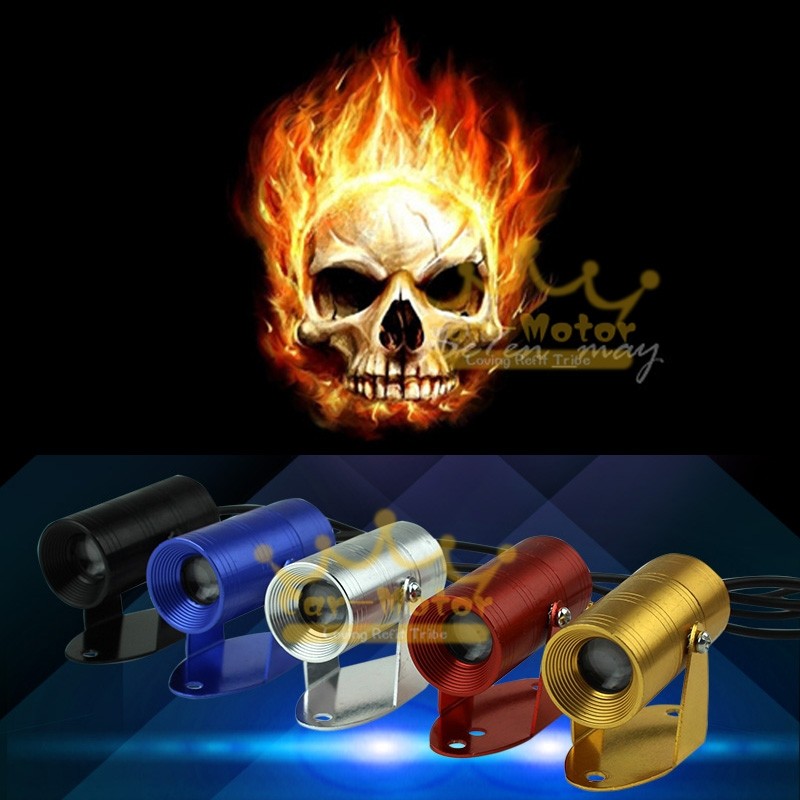 3D Motor LED Flaming Skull Ghost Logo Motorcycle Parts Lighting Laser