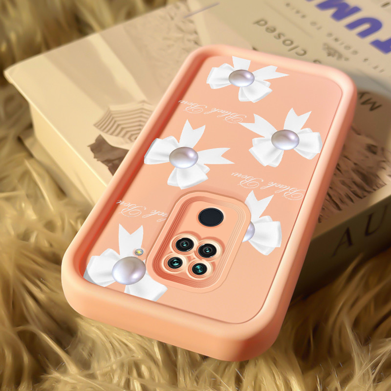 Casing Hp untuk Xiaomi Redmi Note 9 4G 10X Case Casing pola pita mutiara putih polos Kesing HP Kasin