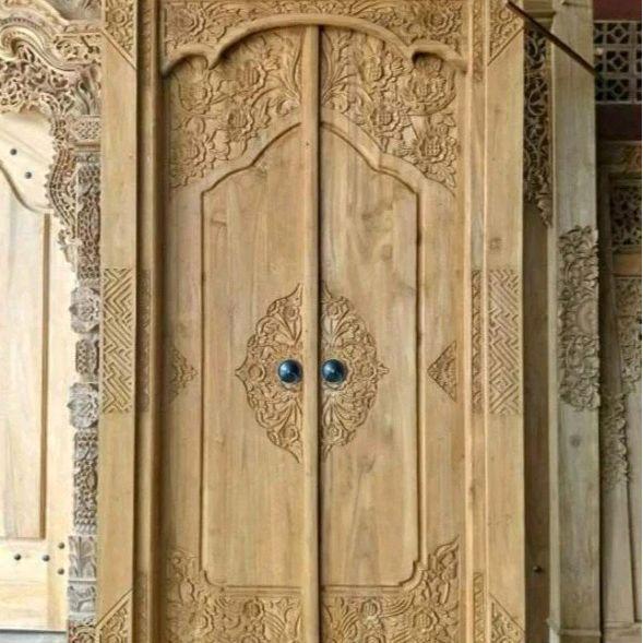 Pintu Jati 2 Pintu Klasik | Gebyok Minimalis - L 120 x T 230 cm, MENTAH