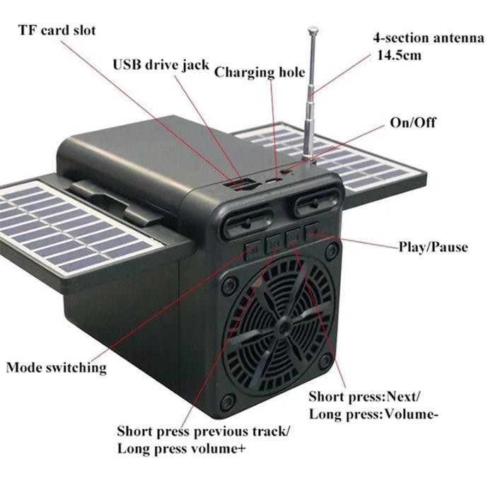 Bluetooth Speaker Solar Charging FM Radio Plugin Charging Bluetooth Speaker Memuatkan FM Radio