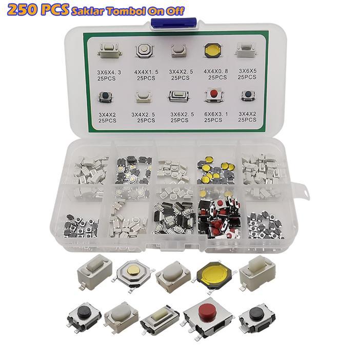 Promo 250 Pcs Saklar Tombol Tekan Tactile Switch Assortment Untuk Remot Control Sakelar Kunci Mobil