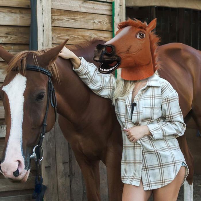 TOPENG KUDA LATEX MASK HOOD HORSE MASK-COKELAT