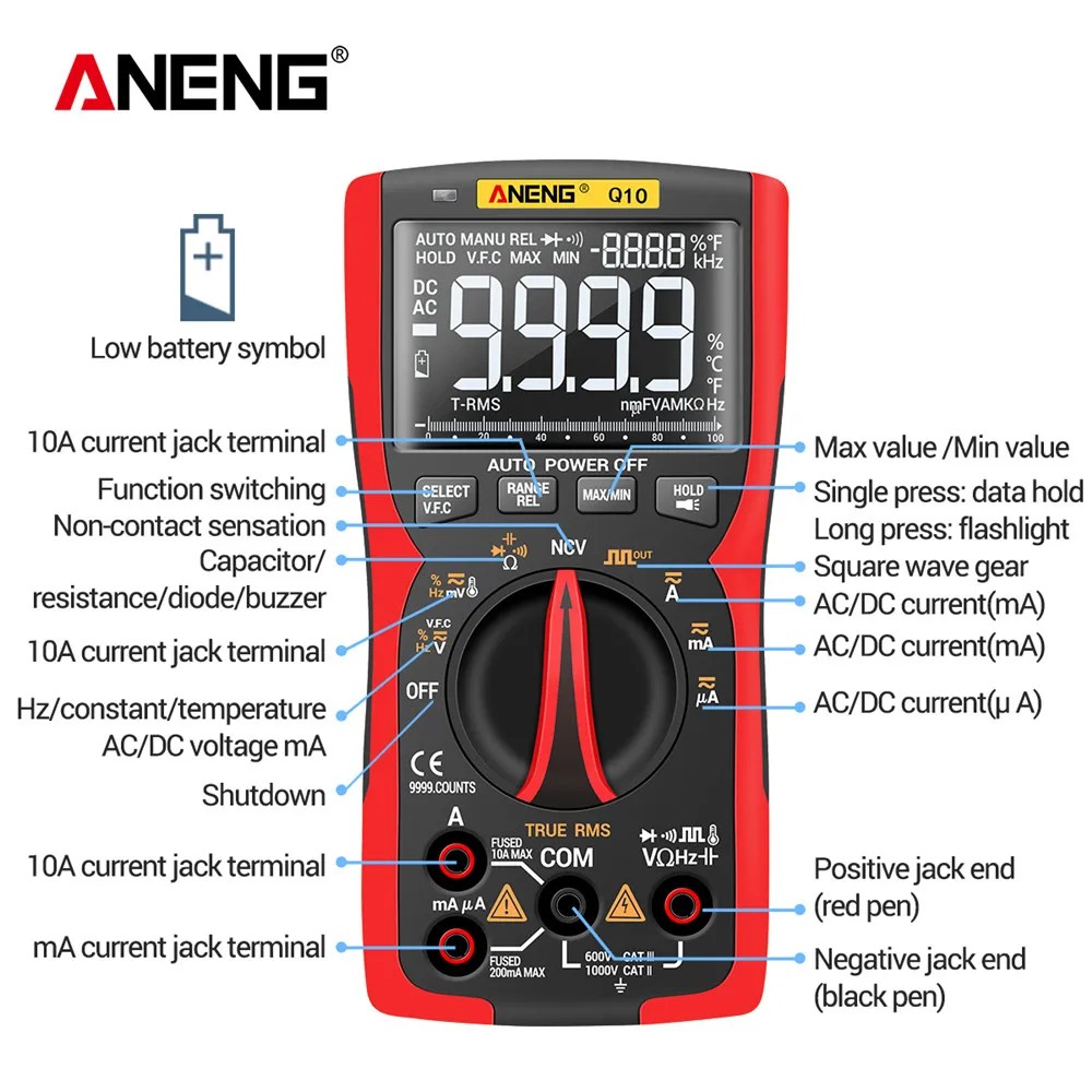 ANENG Q10 Digital Multimeter 9999 Professional Tester Multimetro True RMS Analog DIY Transistor apar