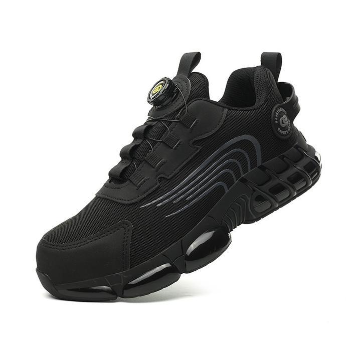 Casual - Sepatu safety tactikal tali putar ujung besi hitam casual aeiso