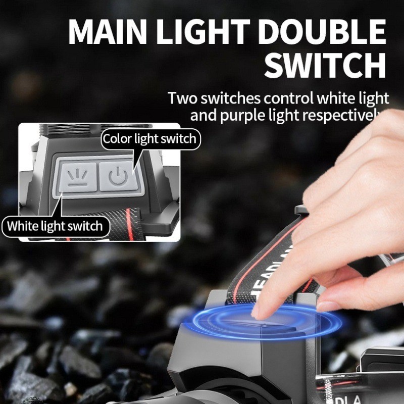 Superbright LED White Laser Headlamp UV Purple Light Lamp Zoomable terproof Rechargeable Headlight